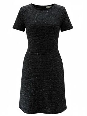 LOFT Black White Tweed Shift Dress Size 10 Short Sleeve Career Chic EUC